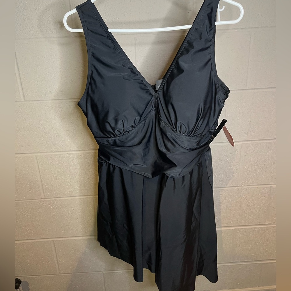 Black asymmetrical swim dress